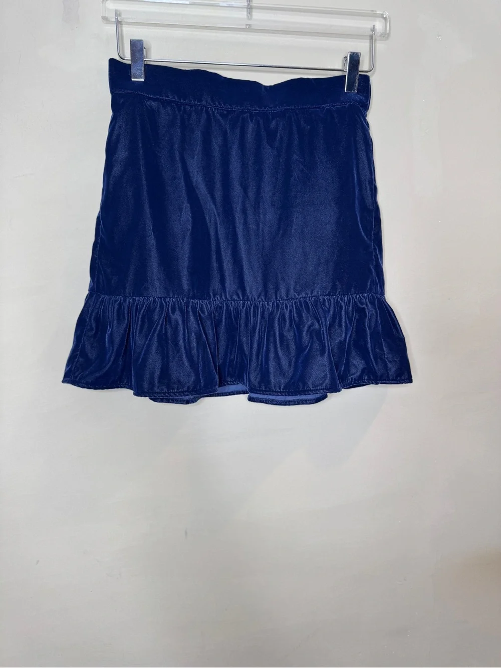 J.Crew Navy Velvet Ruffle Hem Mini Skirt XS Lined Pull-On